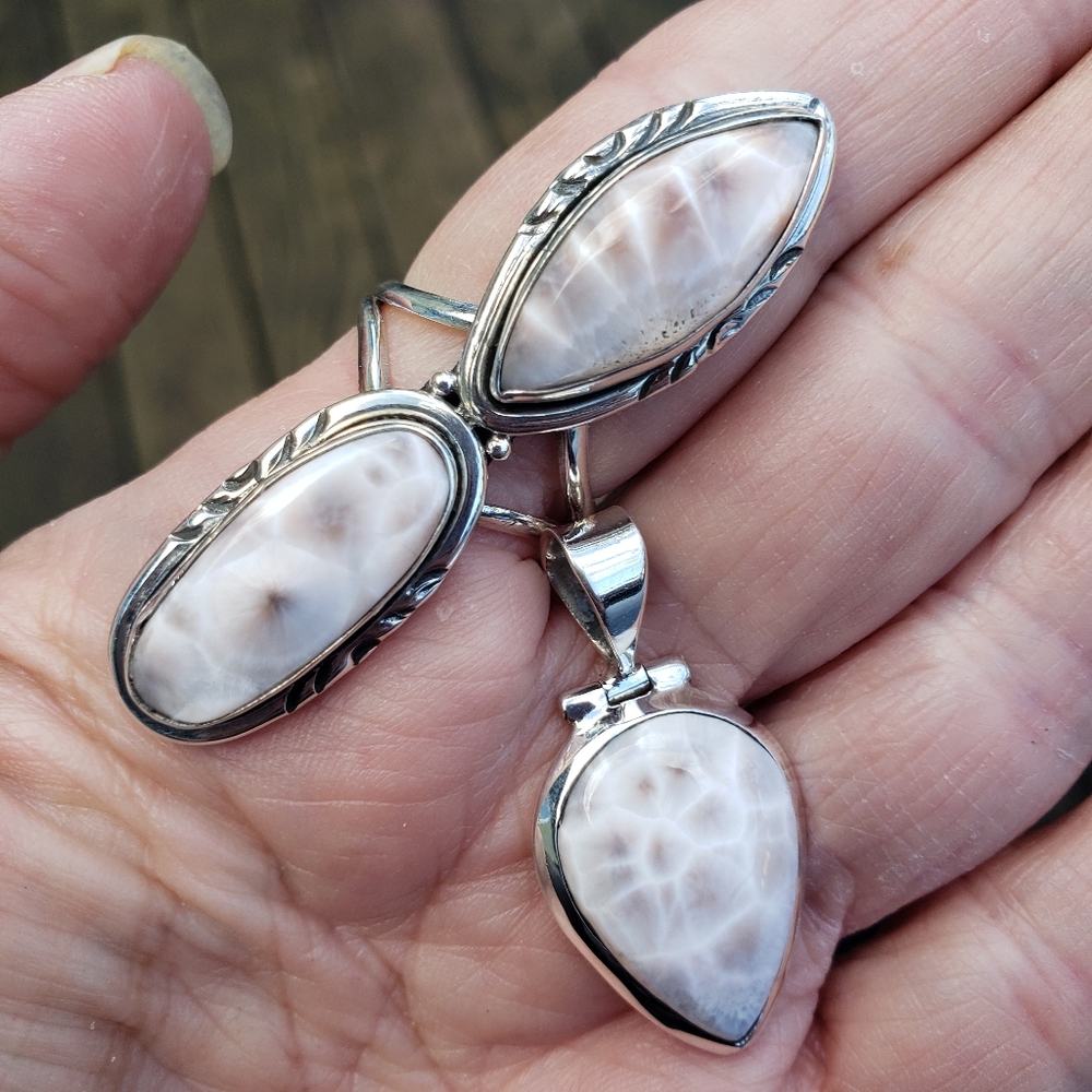 Southwestern Natrolite  Larimar 925 Sterling Silver Ring Size 7 AND Pendant